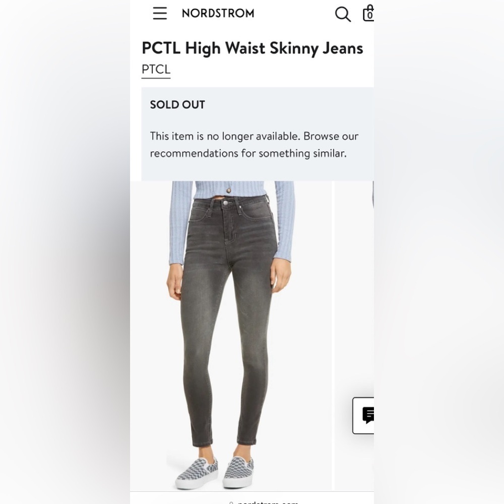 PCTL High Waist Skinny Jeans ,Black Sanding Color Size 30